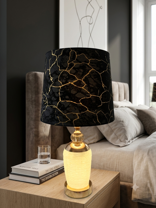 Table Side Lamp with Black Print Shade (Pair)