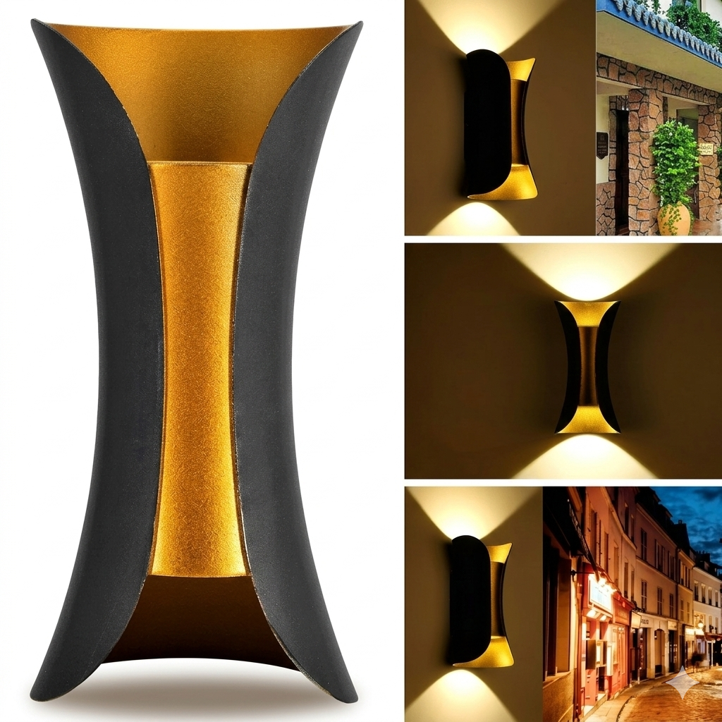 Black Golden Waterproof Up and Down Wall Light