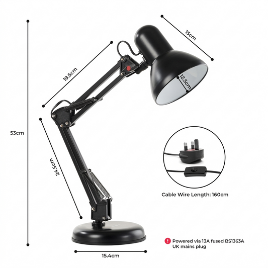Adjustable Study Table Desk Lamp Flexible Swing Arm with (Base or Clamp Optinal)