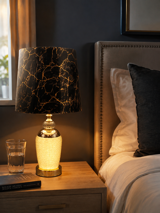 Table Side Lamp with Black Print Shade (Pair)