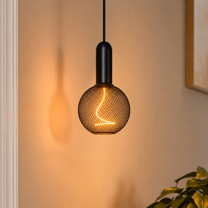 Decor LED Spiral Filament Square Lamp Bulb Black 14W Warm White Dimmable ( black Globe shapel shape )