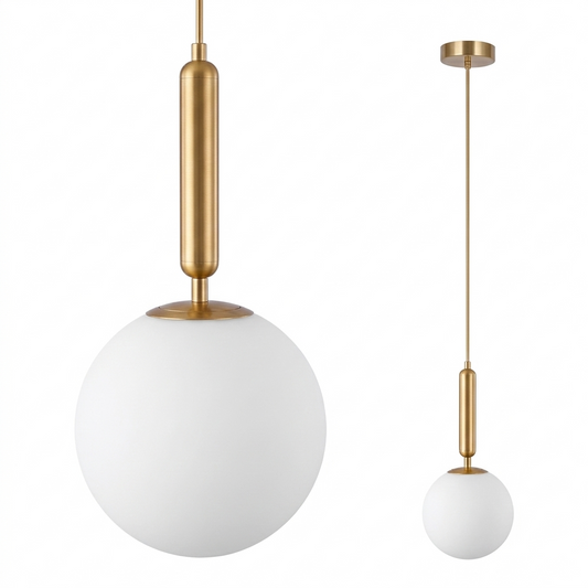 Linear Hanging Lamp with White Globe