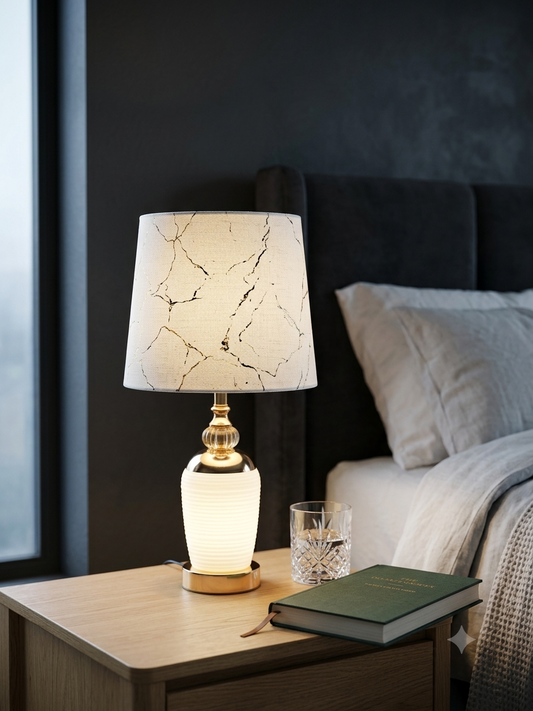 Table Side Lamp with White Print Shade (Pair)