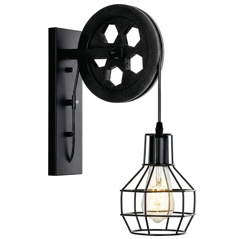 Nest Wall Lamp with Pulley Wheel Design (Black)