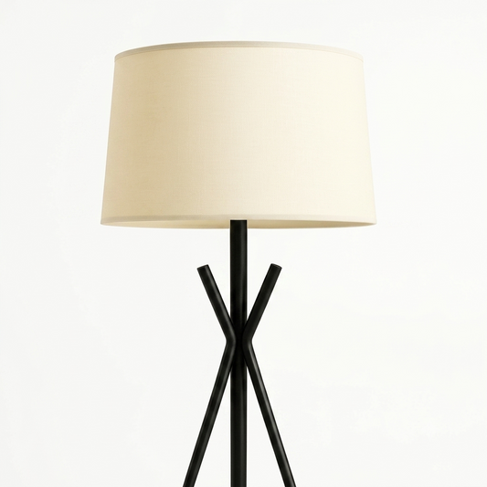 Black Metal Tripod Floor Lamp with Fabric Shade